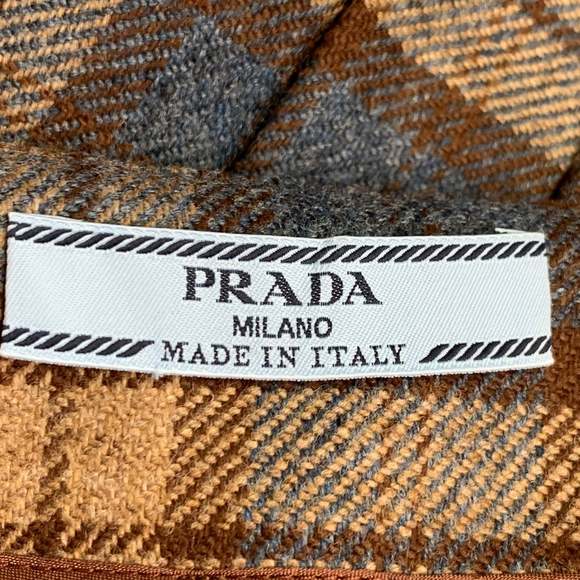 PRADA Blue Taupe Wool Plaid Pleated Mini Skirt - Picture 4 of 4